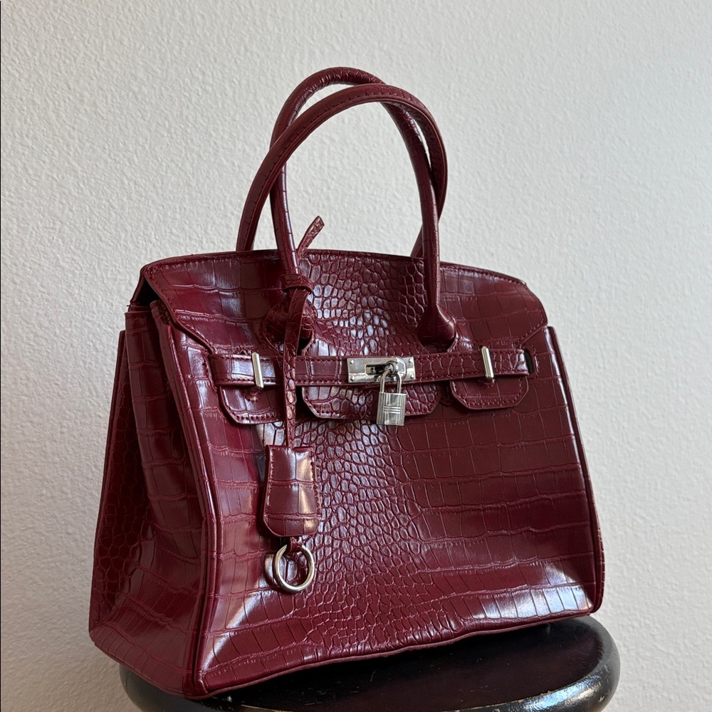 Red Crocodile-Embossed Handbag